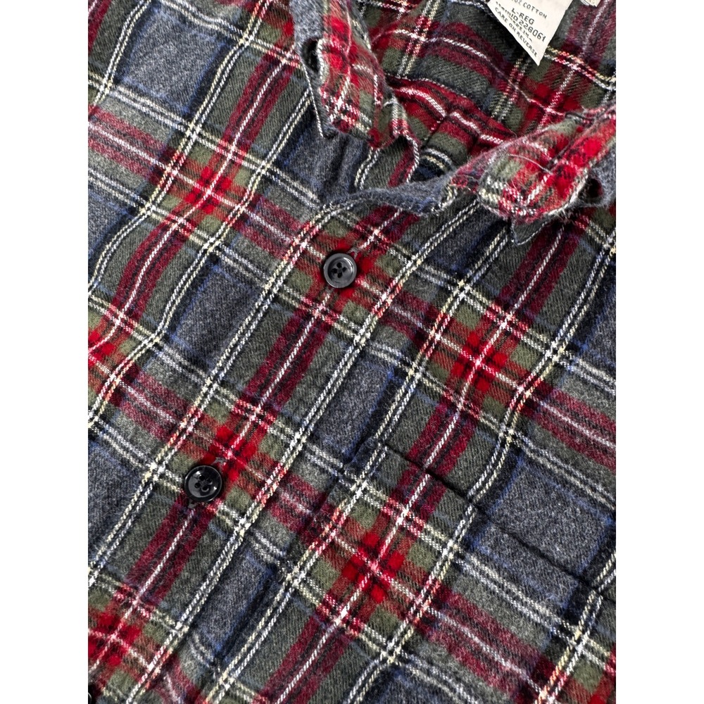 L.L.Bean Flannel Shirt Mens Large Regular Gray Red Plaid Button Up Outdoor - Picture 9 of 11